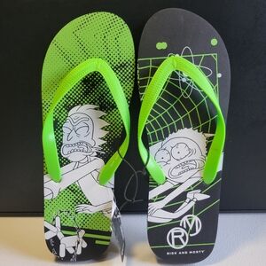Rick and Morty Neon Green Graphic Flip Flops O6